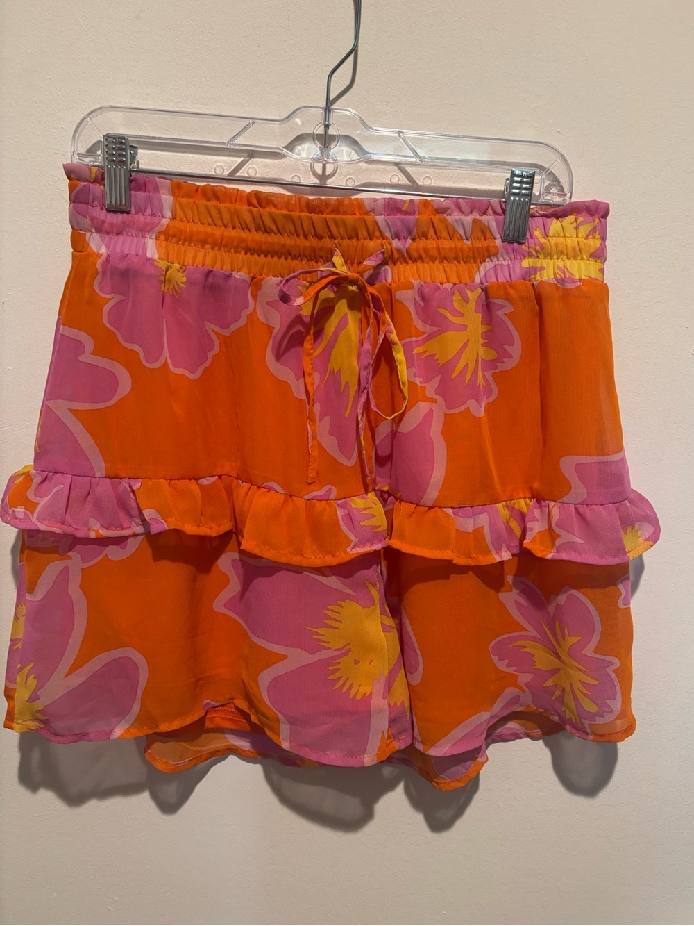 White Birch-  Floral Ruffle Skort - Orange & Pink